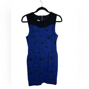 Ali Ro Blue and Black dress with leather accent exposed zipper Size 8